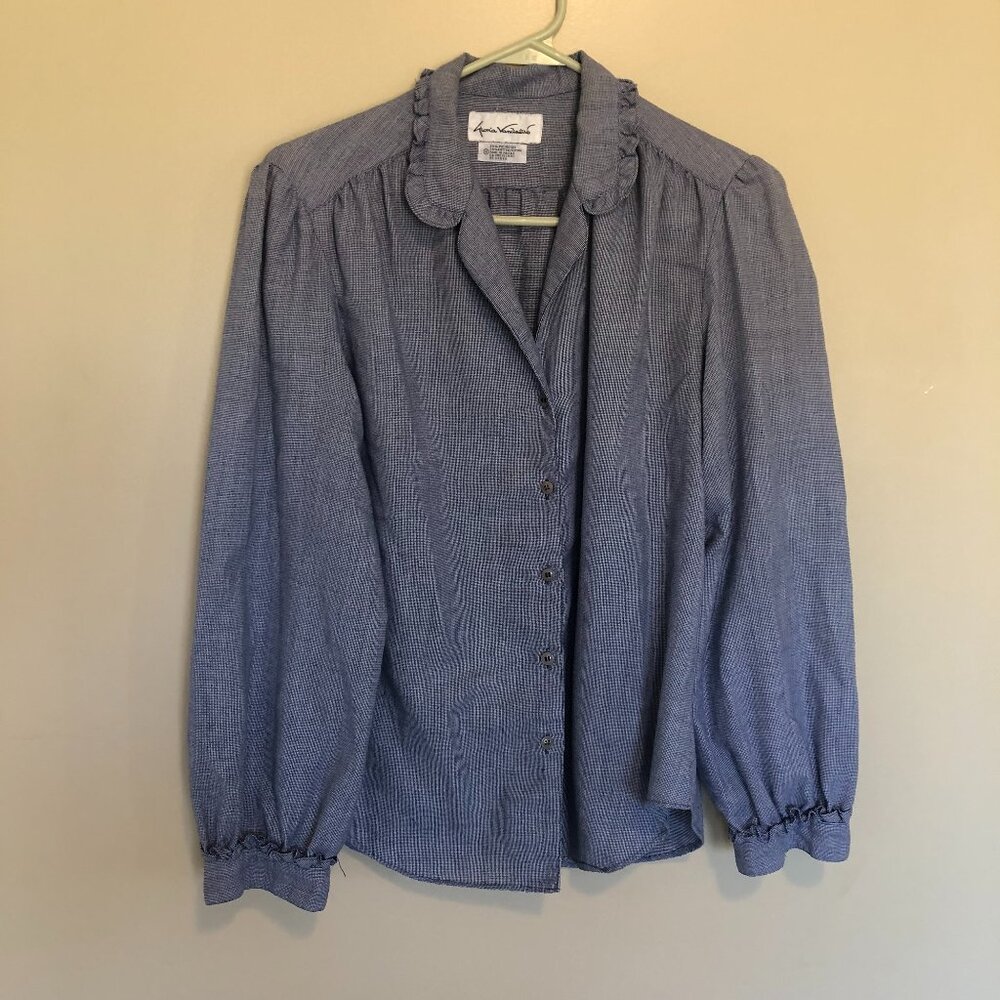 Gloria Vanderbilt Ruffle Collar Button Up Long Sleeve Shirt Size 12